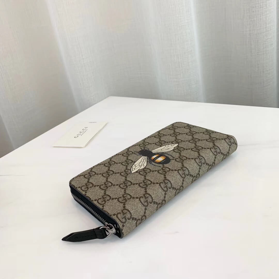 Gucci Bee Print GG Supreme Zip Around Wallet 451273