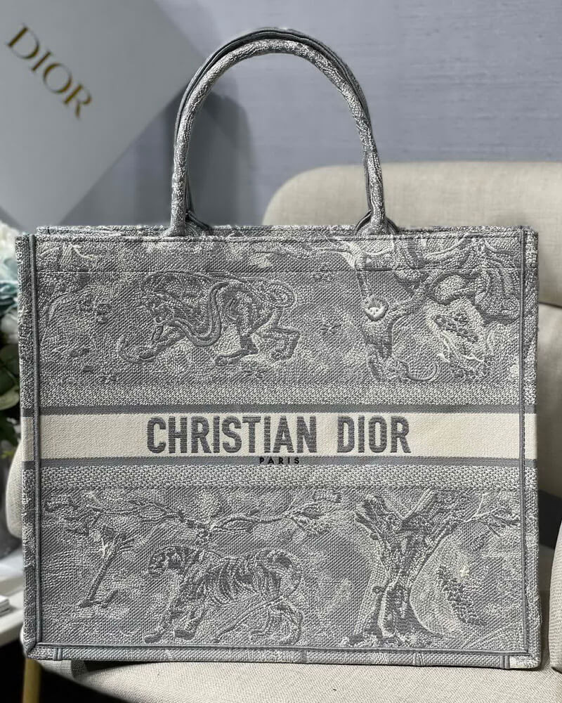 Christian Dior Book Tote Grey Toile De Jouy Bag M1286