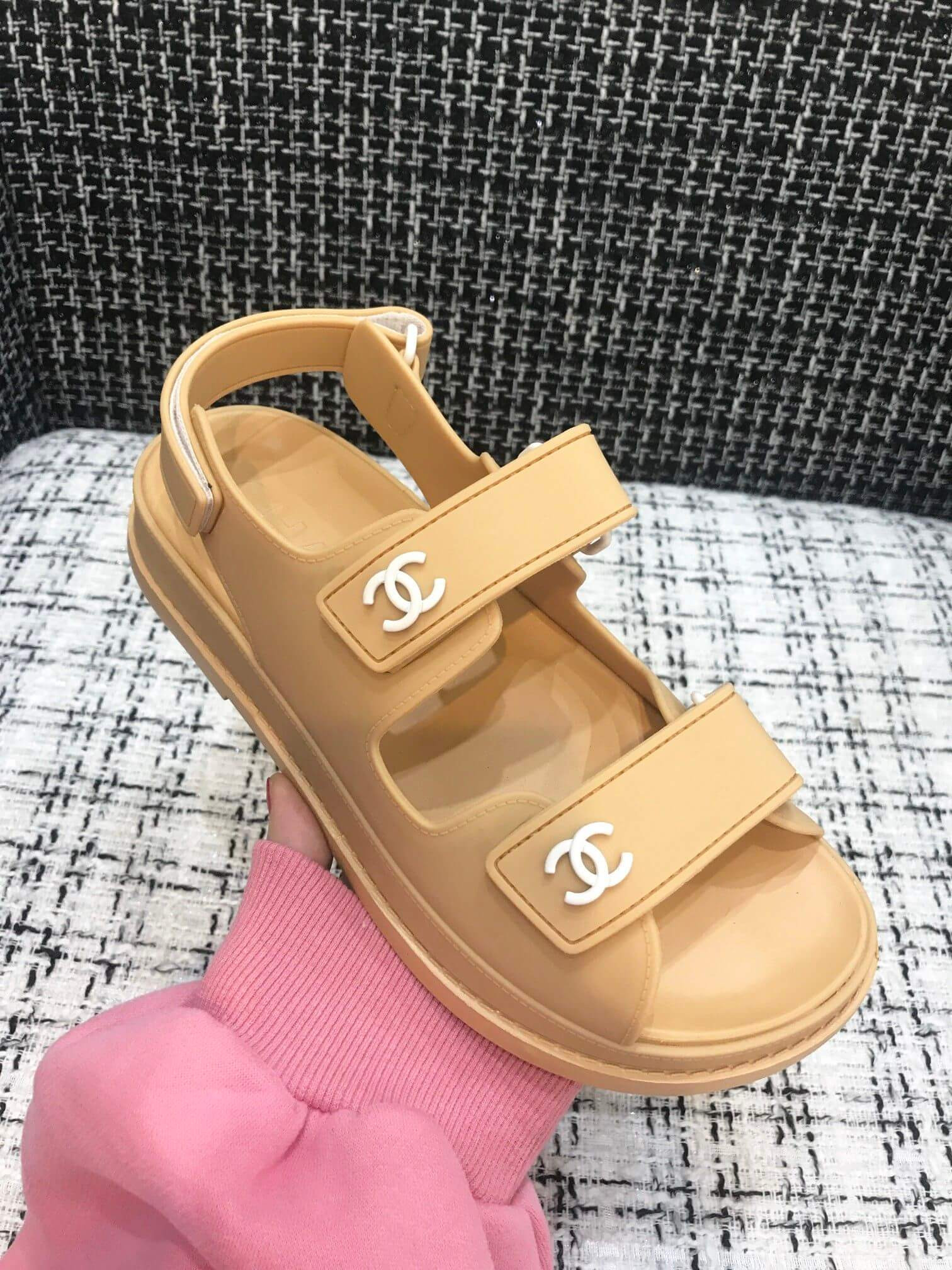 Chanel Velcro Sandals G31848 Beige