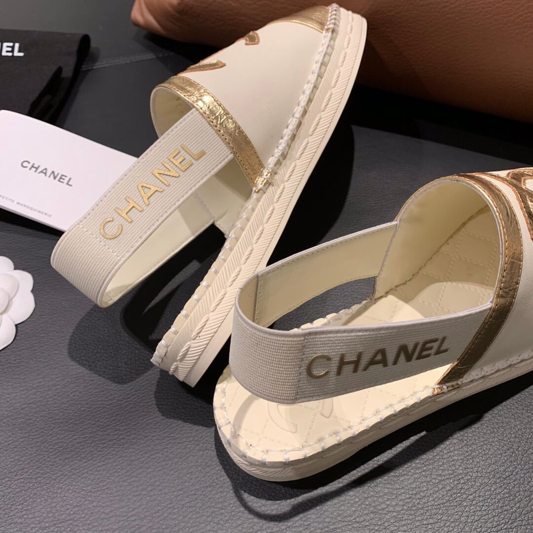 Chanel Slingback Espadrilles G34817 White/Gold