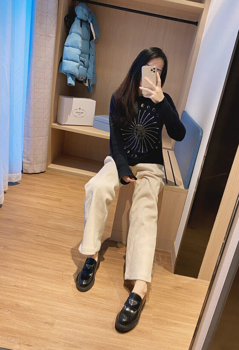 Prada Black Chocolate Brushed Leather Loafers 1D246M