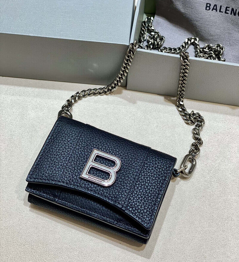 Balenciaga Black Hourglass Chain Strap Leather Wallet