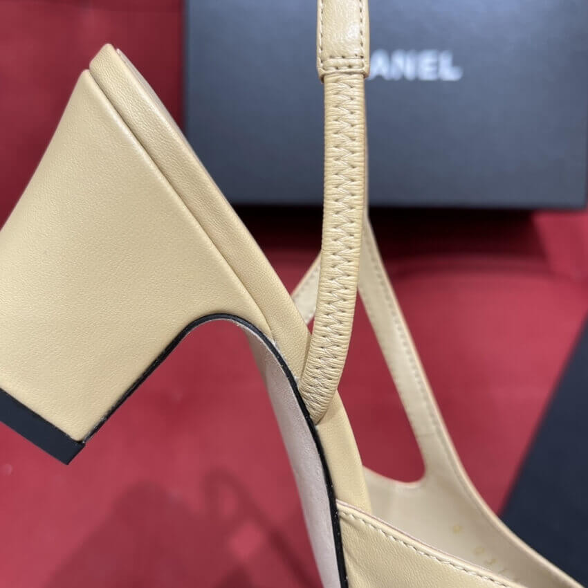Chanel Goatskin & Grosgrain Slingbacks Beige G31318