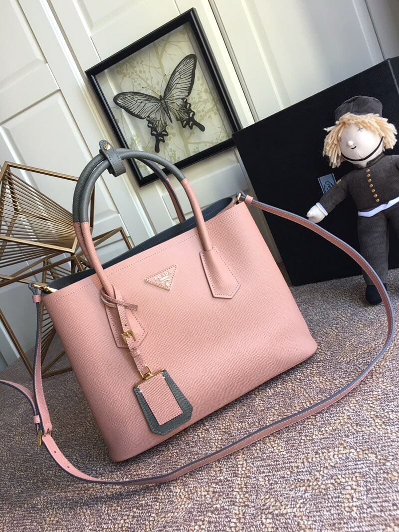 Prada Two-Tone Saffiano Leather Double Bag 1BG775 Pink/Grey