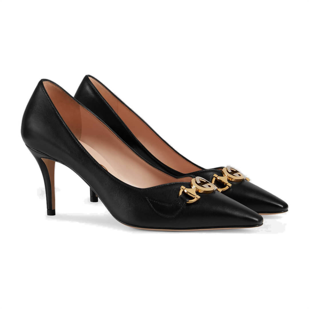 Gucci Zumi Mid-Heel Leather Pump 596860 Black