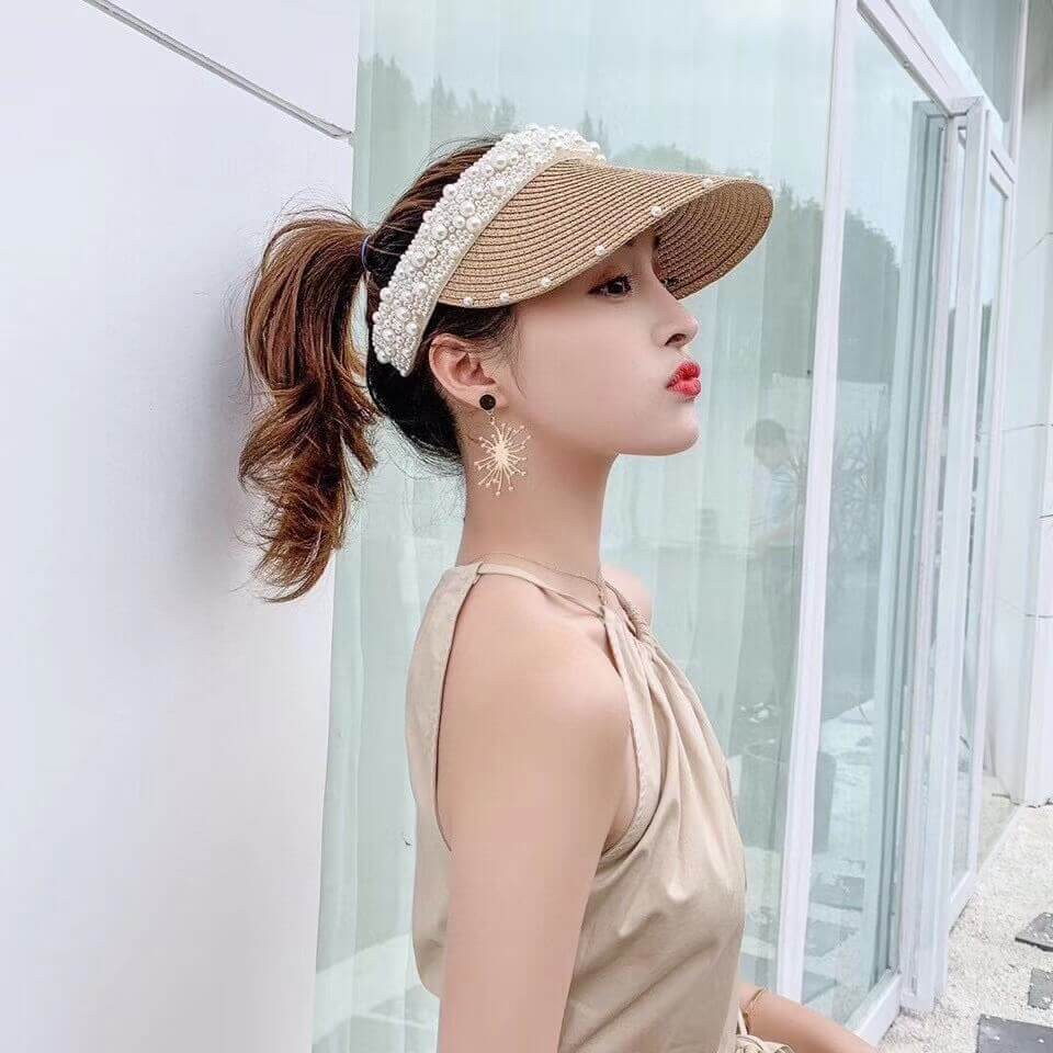 Gucci Straw Effect Brim Visor With Pearl 628545