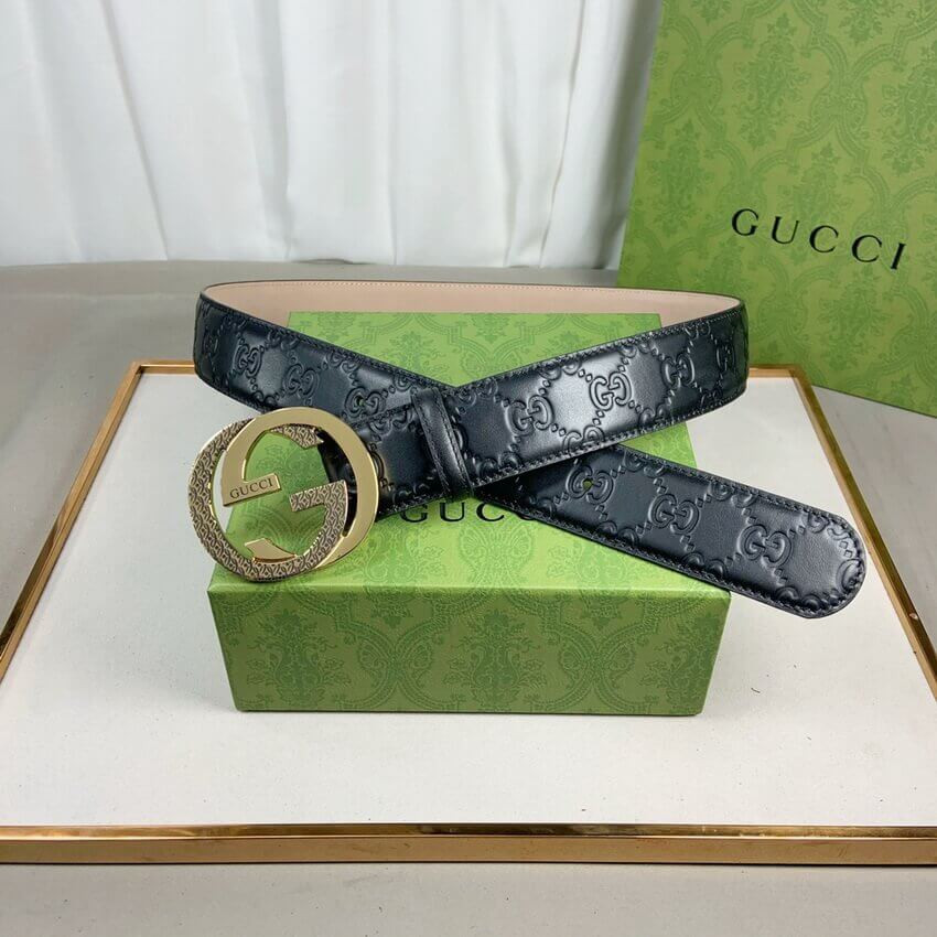 Gucci Signature Leather Belt With Gold Buckle 411924