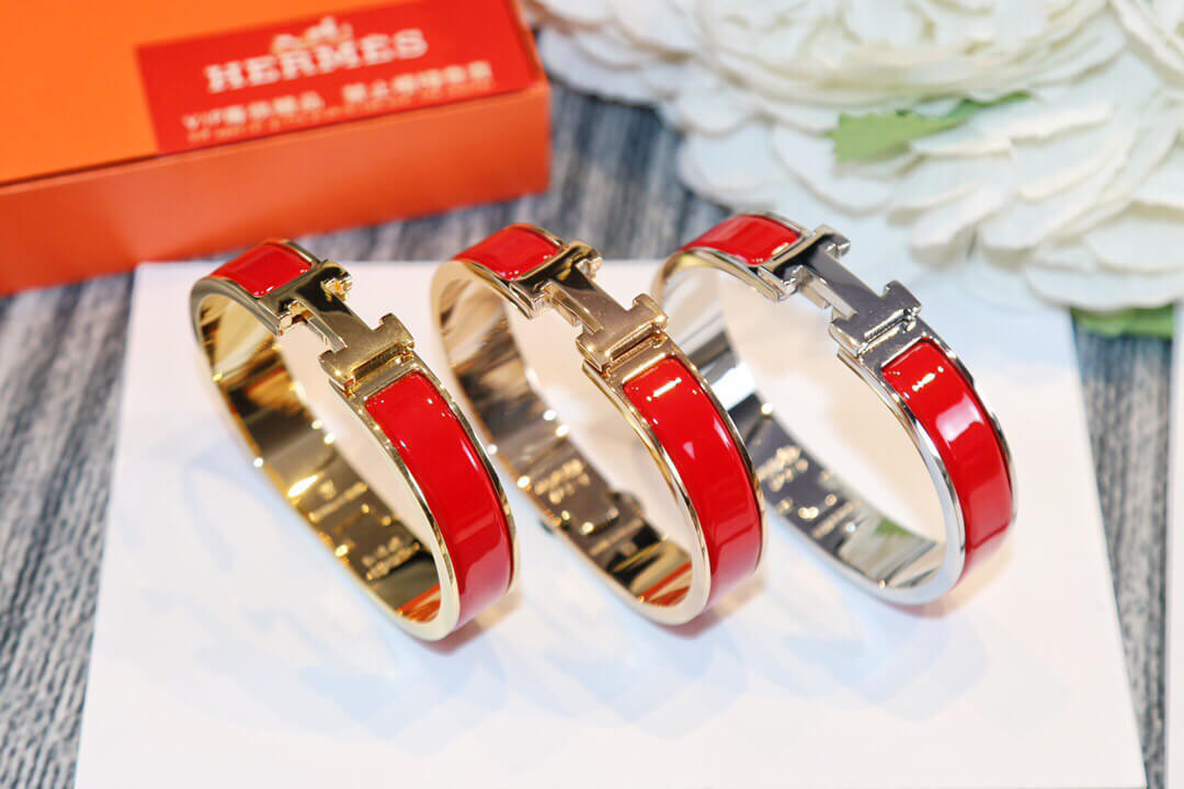 Hermes Narrow Clic H Bracelet In Red