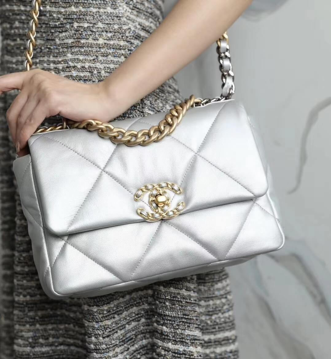Chanel 19 Flap Bag AS1160 Silver