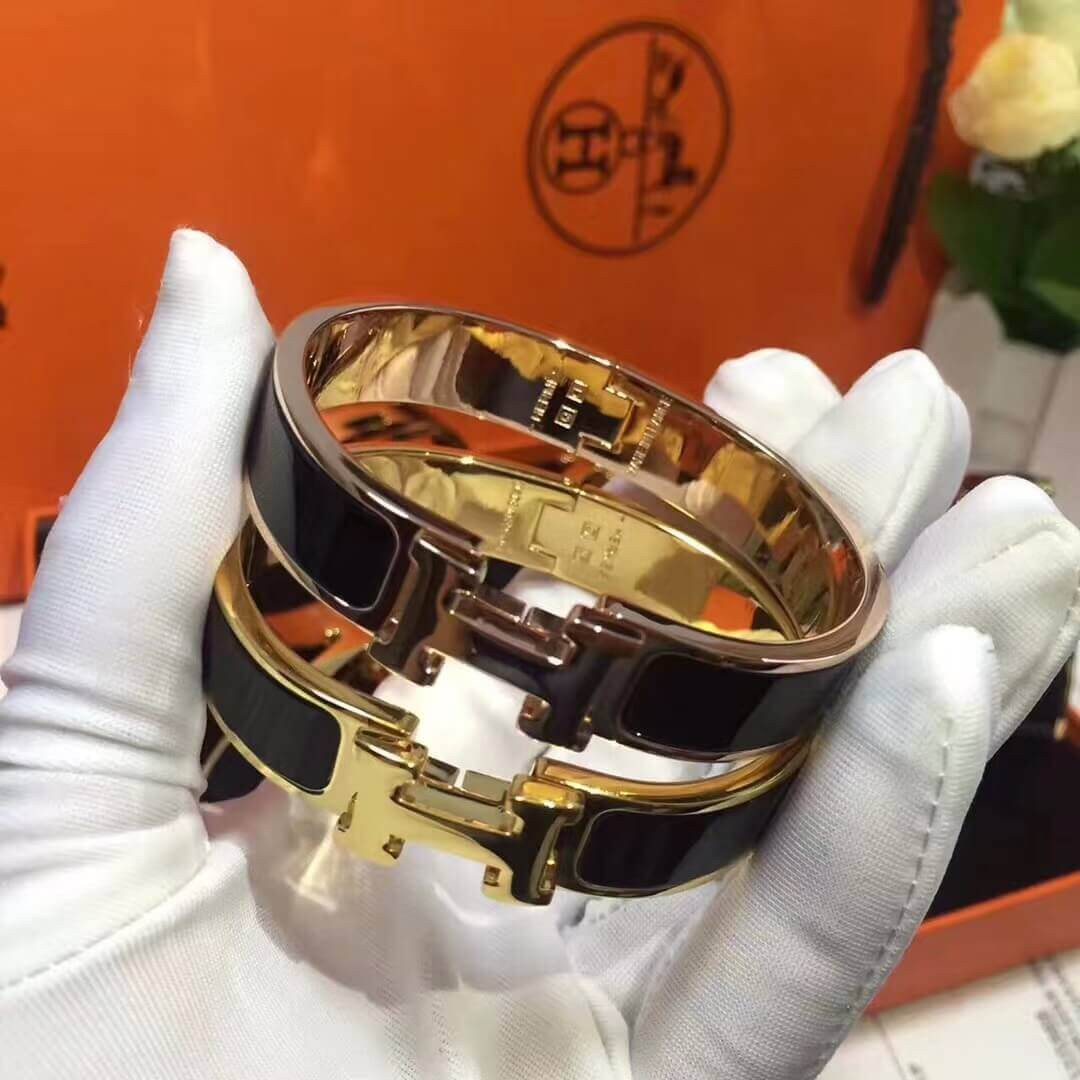 Hermes Narrow Clic H Bracelet In Black