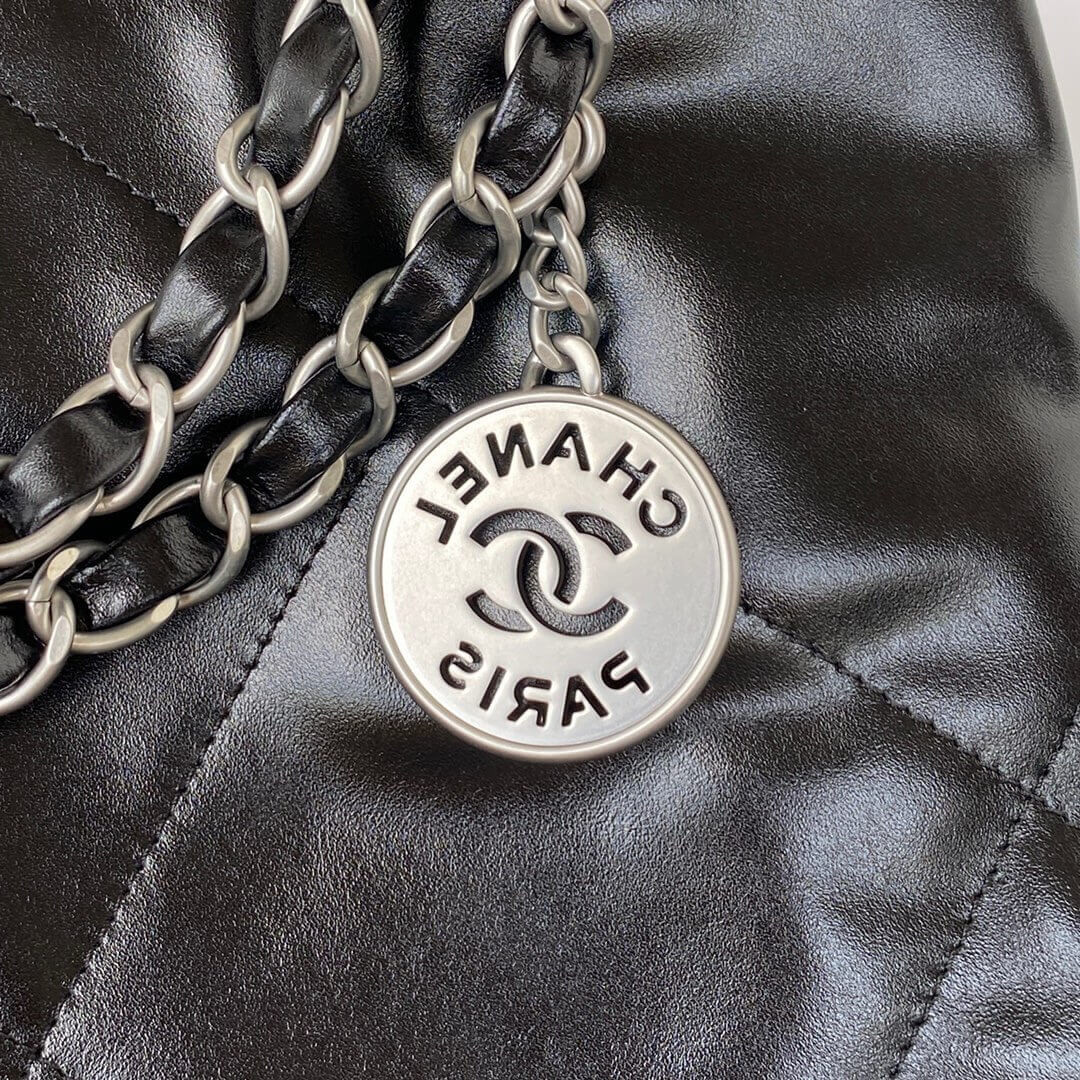 Chanel 22 Small Handbag Shiny Calfskin AS3260 Black Silver