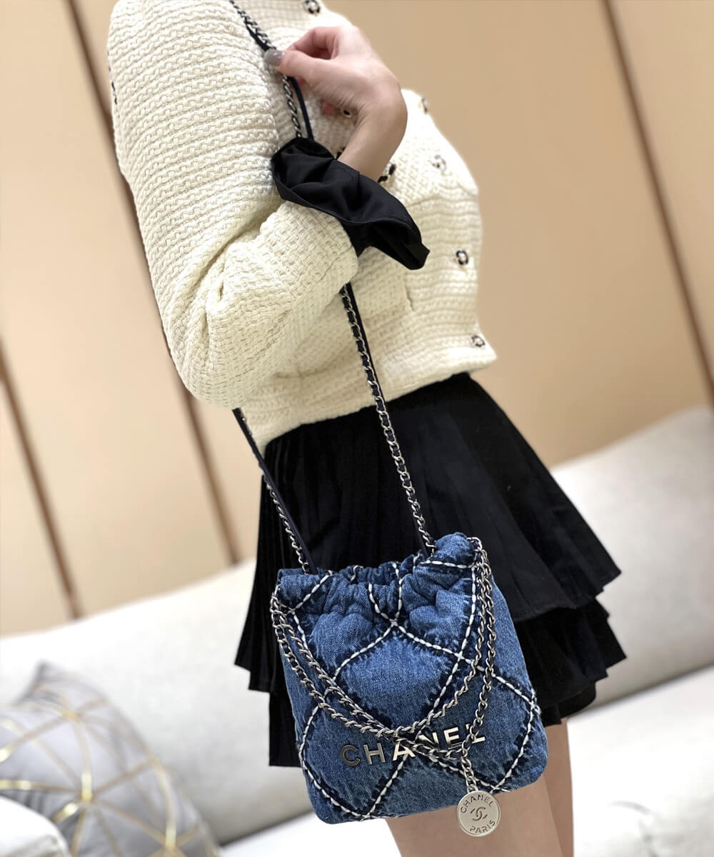 Chanel 22 Mini Handbag in Stitched Denim AS3980