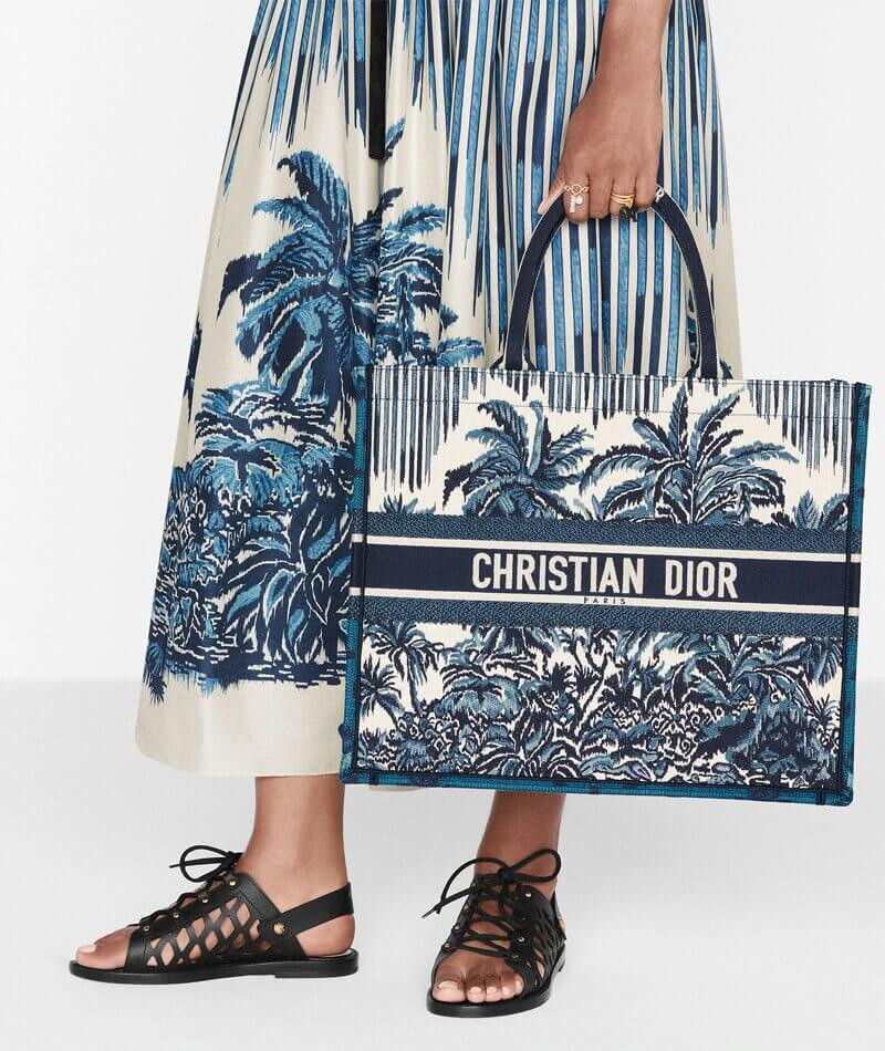 Dior Book Tote in Blue Palms Embroidery M1286