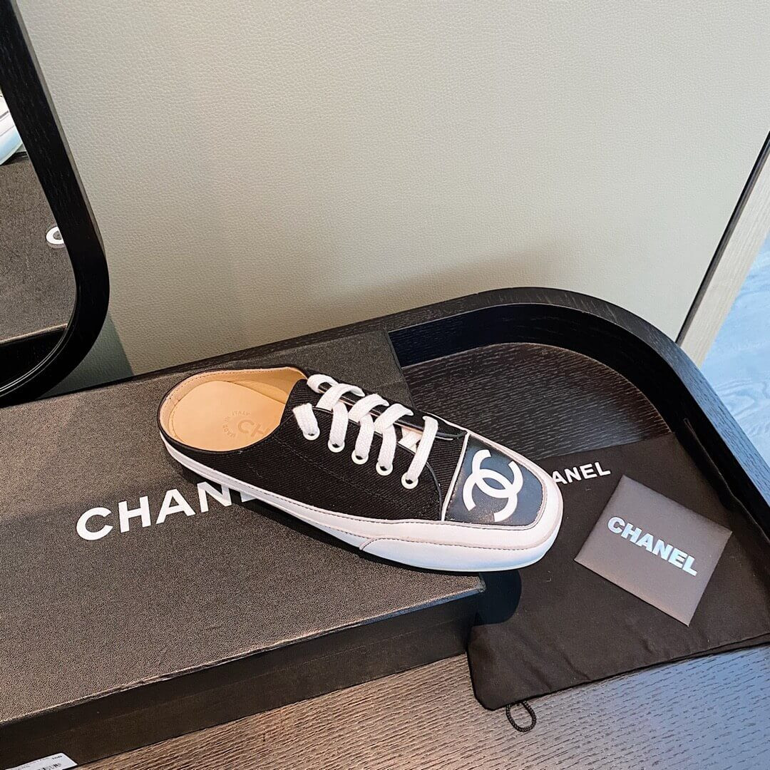 Chanel Canvas Lace Up Cap Toe Slipper 382301