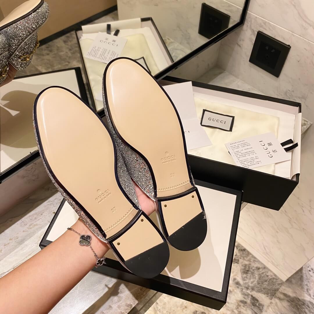 Gucci Princetown Glitter Silver Slipper 432773