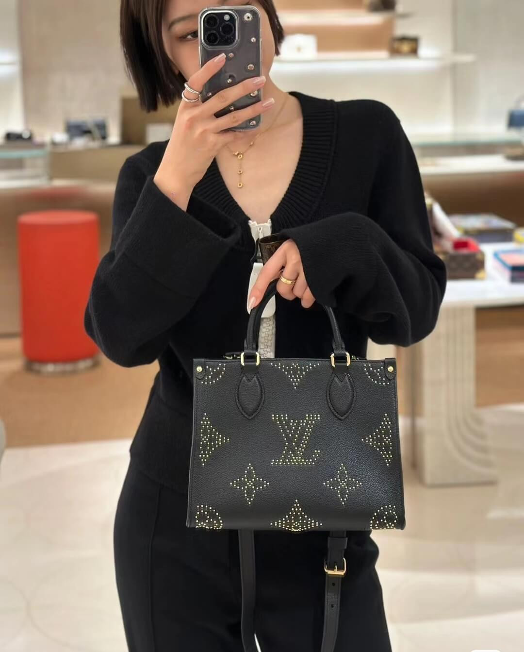 Louis Vuitton OnTheGo PM M46733 Black Monogram Empreinte With Studs