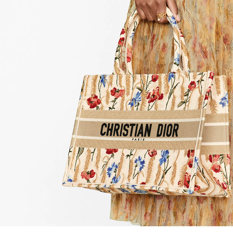 Dior Small Book Tote in Hibiscus Metallic Thread Embroidery M1296