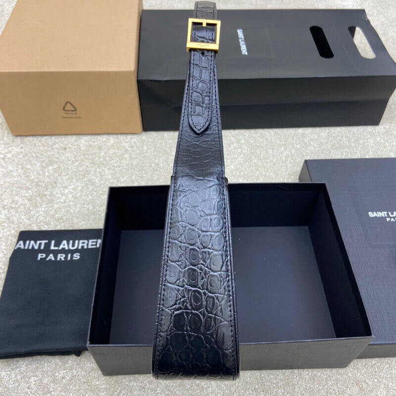 Saint Laurent 5A7 Crocodile-Effect Shoulder Bag Black 657228