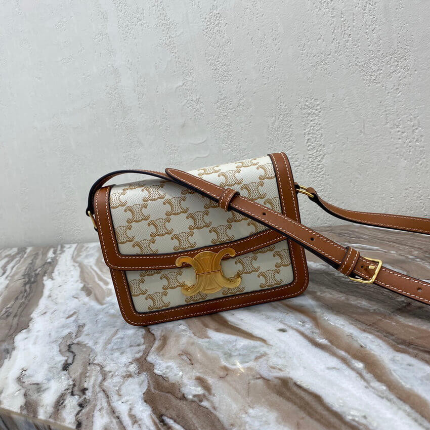 Celine Teen Triomphe Bag in Triomphe Canvas and Calfskin 188882 White