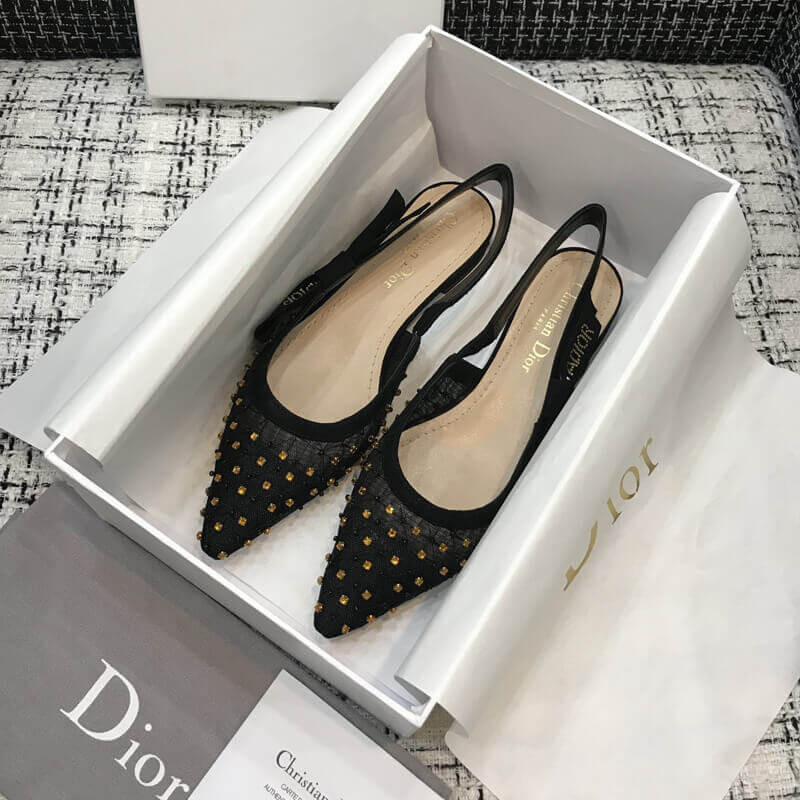 Dior Jadior Slingback Ballerina Flat with Thread and Bead Embroidery P766