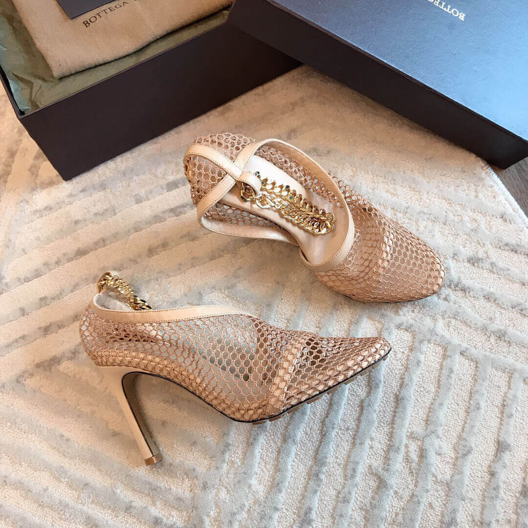 Bottega Veneta Chain-Trimmed 100mm Mesh Sandals 618755