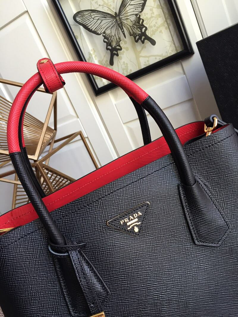 Prada Two-Tone Saffiano Leather Double Bag 1BG775 Black/Red