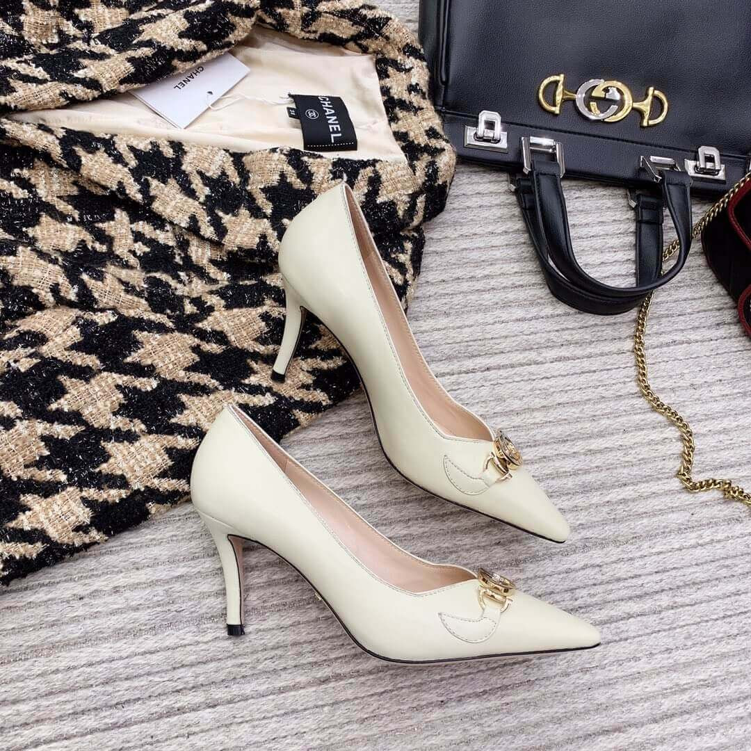 Gucci Zumi Mid-Heel Leather Pump 596860 White