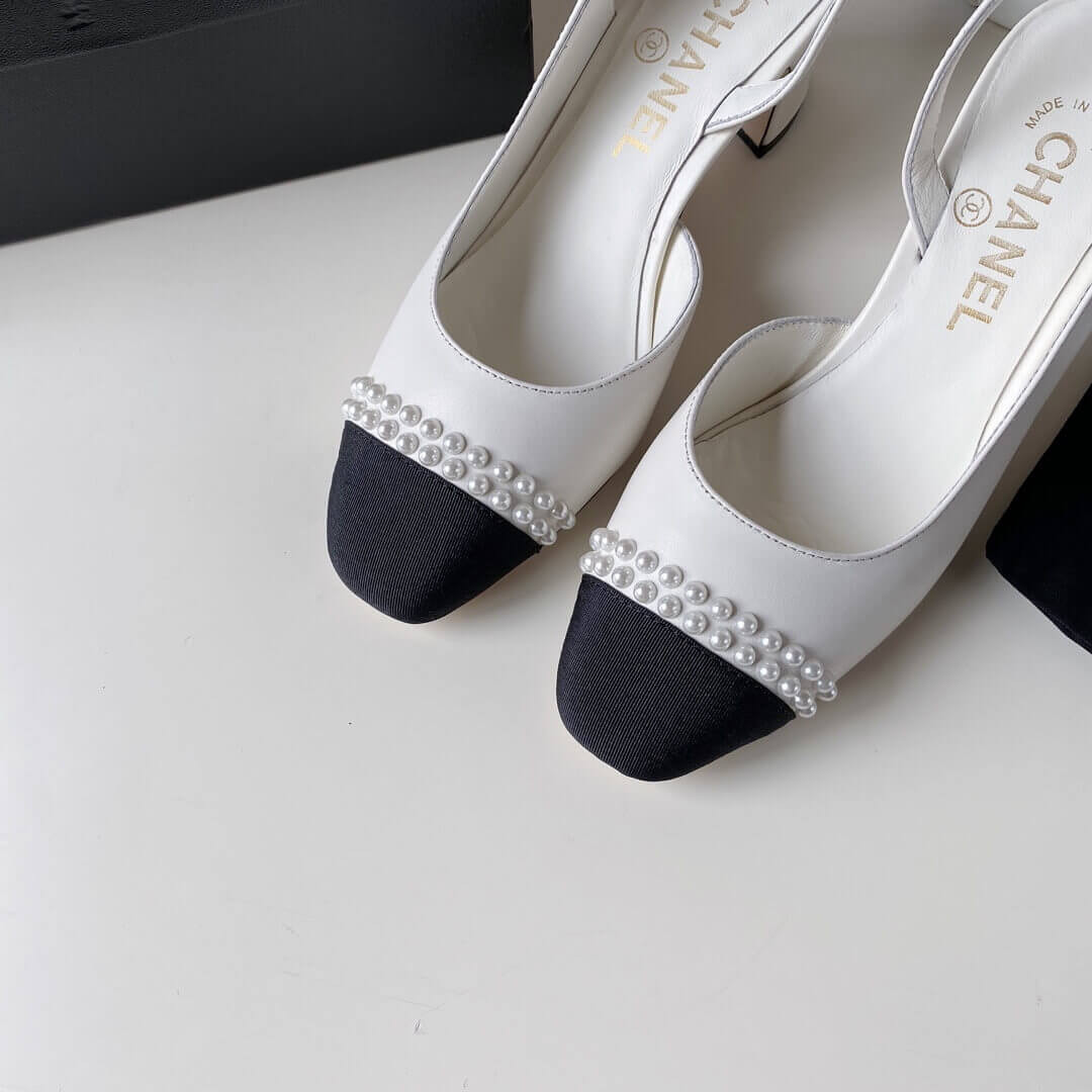 Chanel Pearl Embellished CC Cap Toe Slingbacks 36124