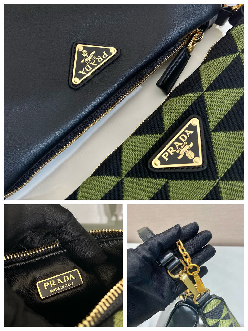 Prada Symbole Leather and Fabric Mini Bag 1BC176 Black/Ivy Green