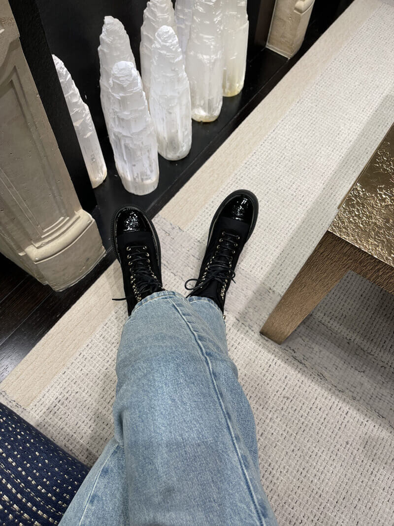 Chanel Nylon and Patent Calfskin Lace-Ups Boots G38086 Black