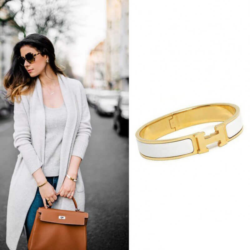 Hermes Narrow Clic H Bracelet In White