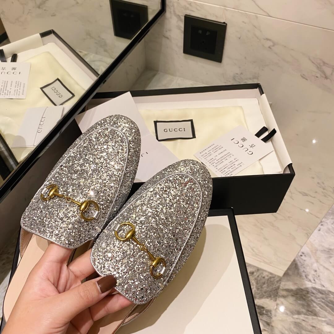 Gucci Princetown Glitter Silver Slipper 432773