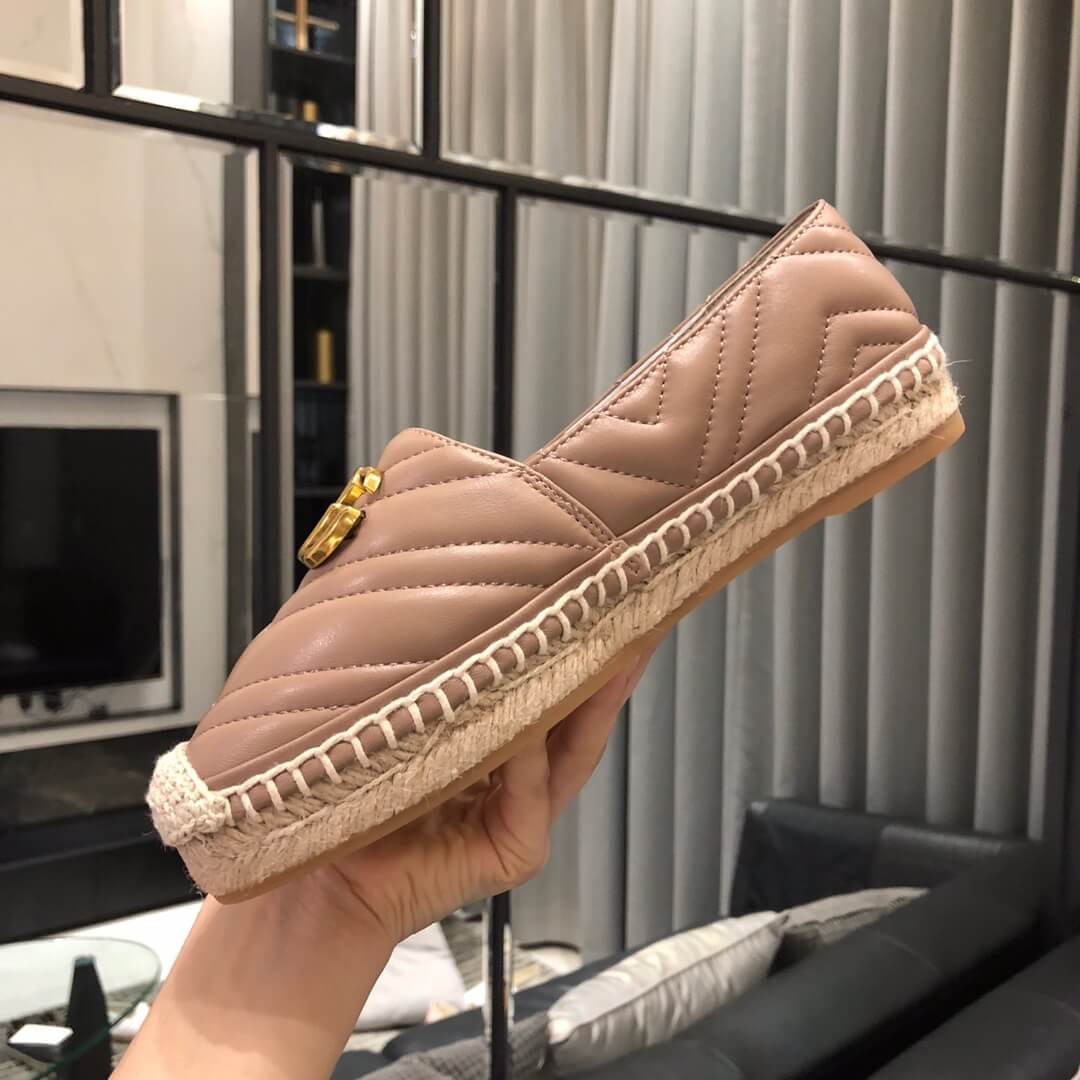 Gucci Chevron Leather Espadrille With Double G 551890 Dusty Pink