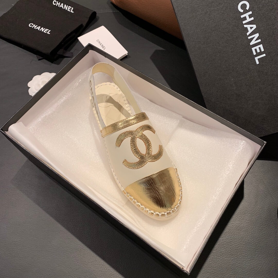 Chanel Slingback Espadrilles G34817 White/Gold