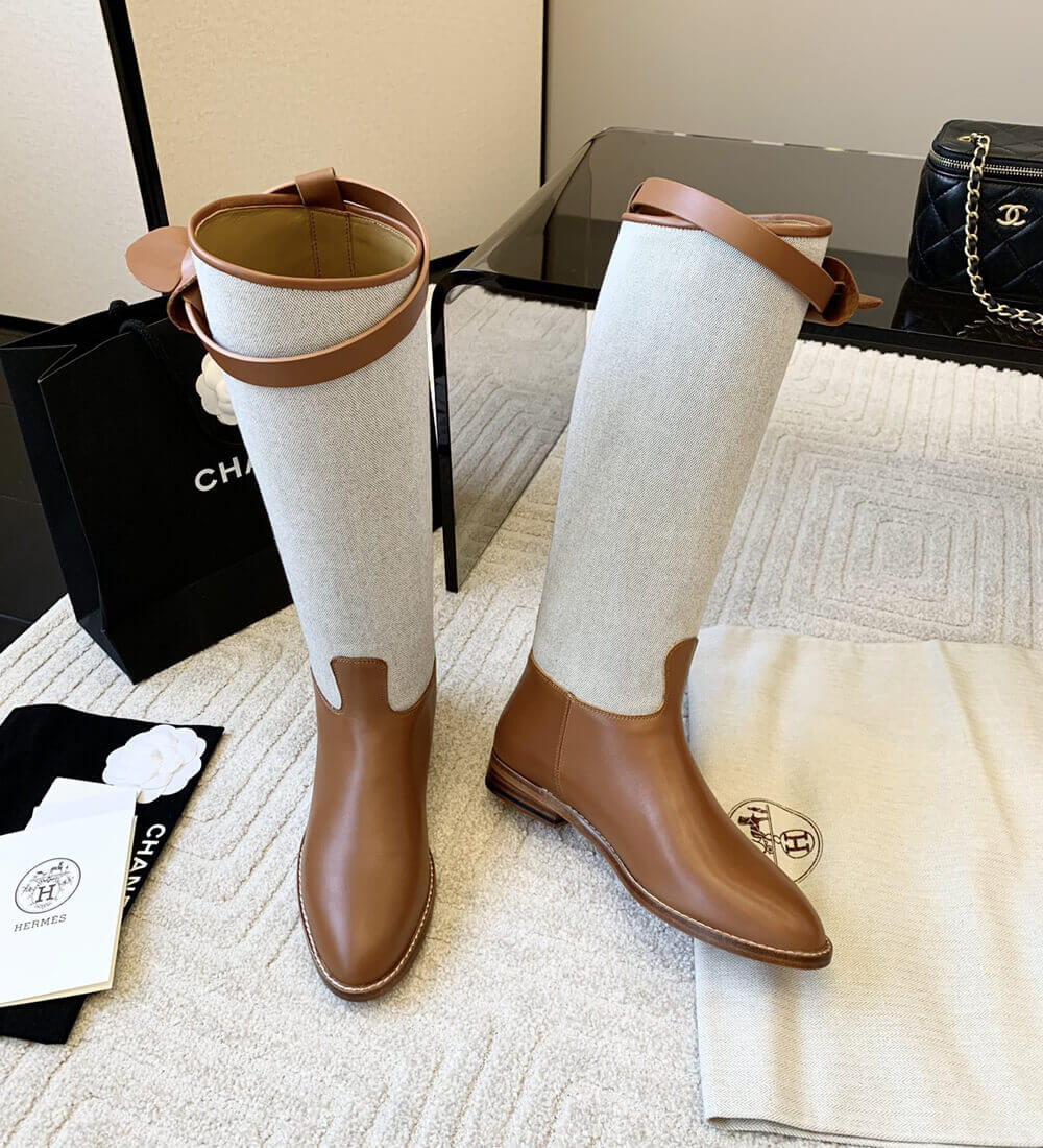 Hermes Box Calfskin and Canvas Jumping Boots H231081