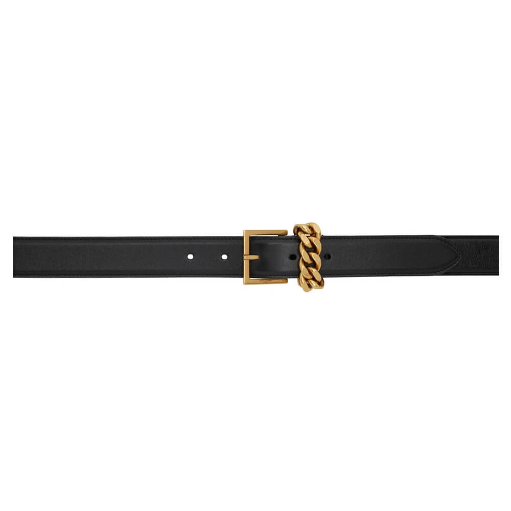 Saint Laurent Chain-Loop Narrow Belt With Square Buckle In Lacquered Python 640575