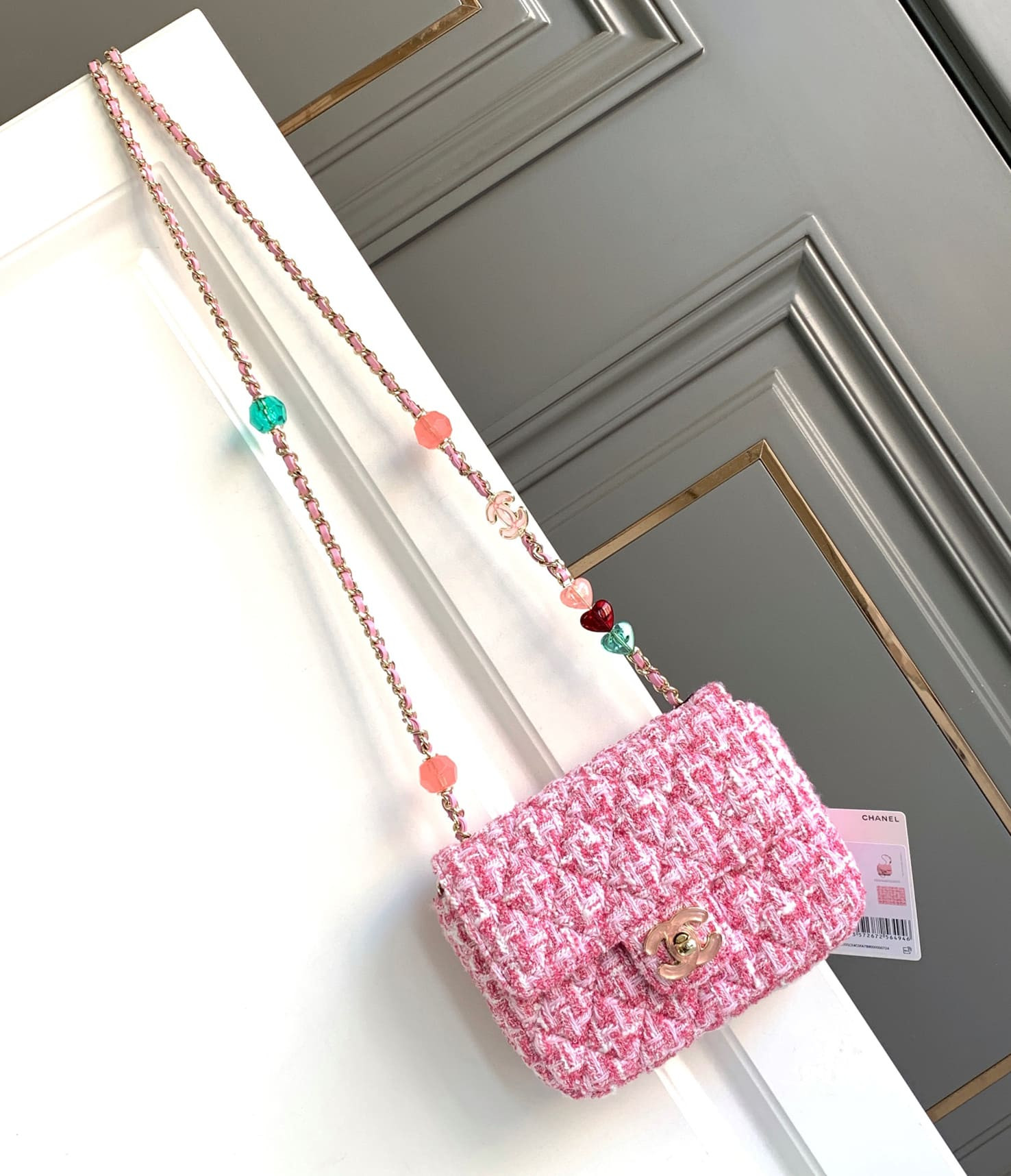 Chanel Mini Flap Bag in Pink Tweed AS3782