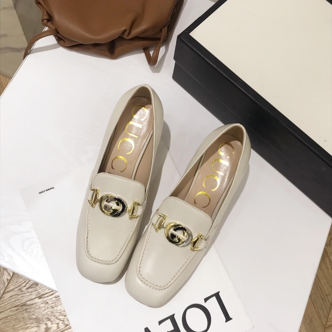 Gucci Zumi Leather Mid-Heel Loafer 575832 White