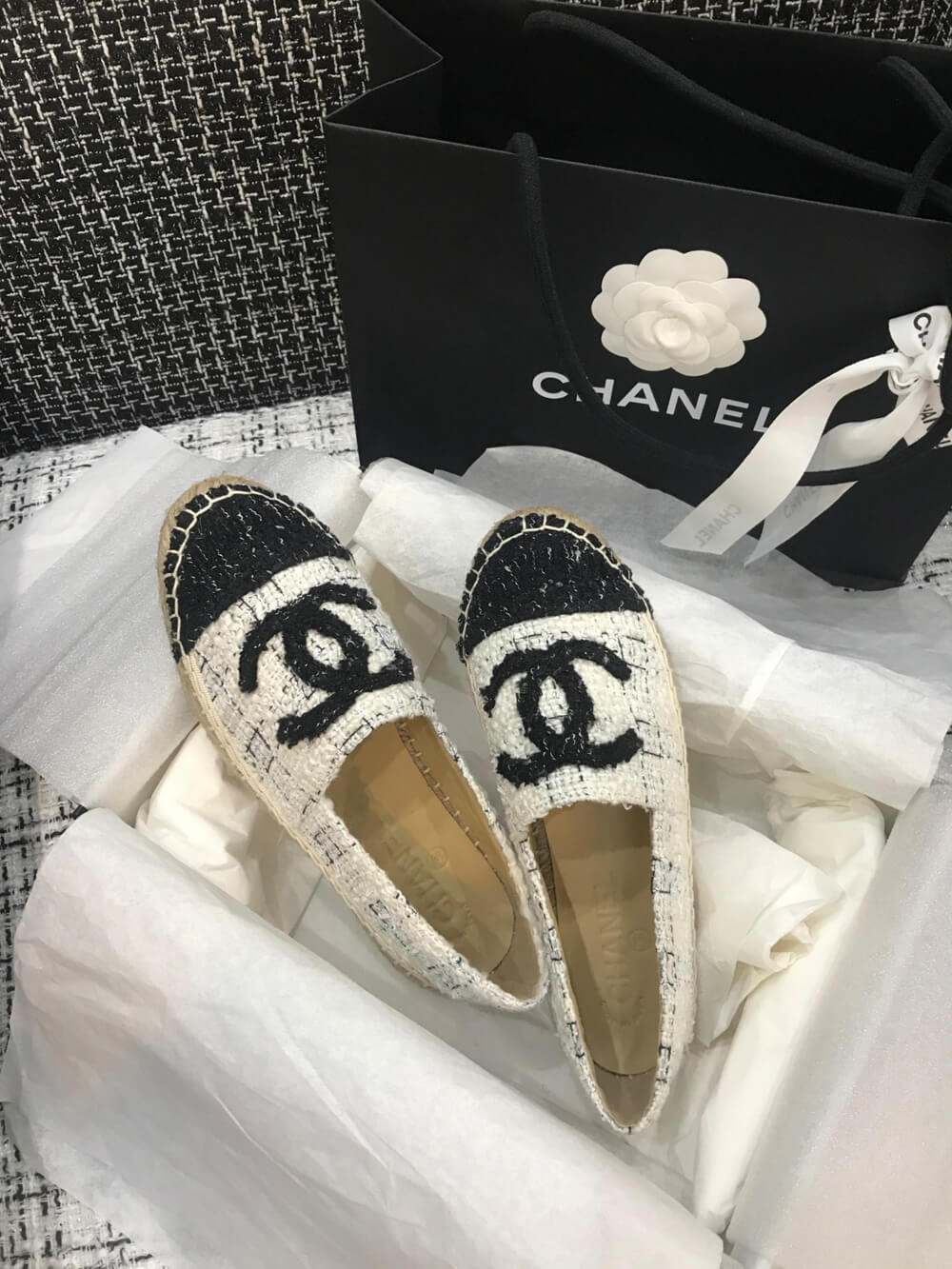 Chanel Tweed Espadrilles G29762 White/Black