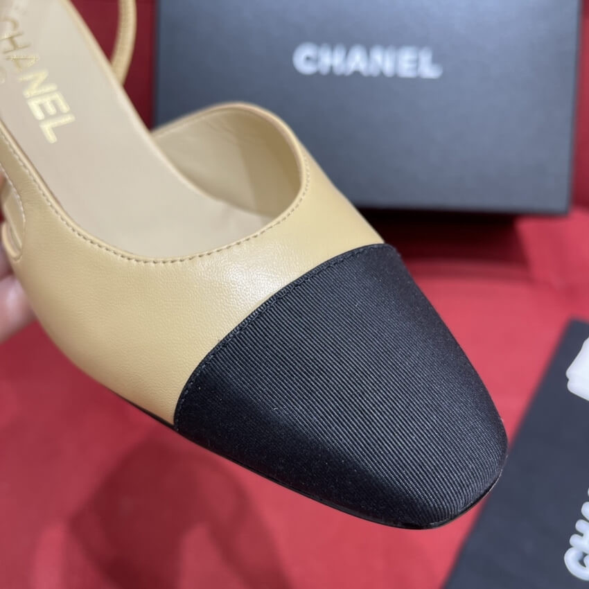 Chanel Goatskin & Grosgrain Slingbacks Beige G31318