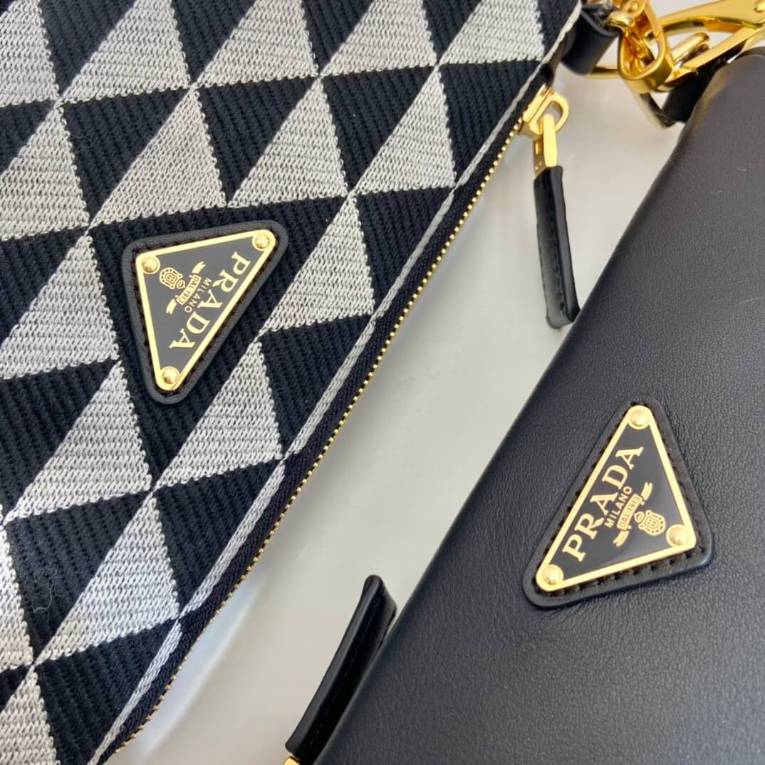 Prada Symbole Leather and Fabric Mini Bag 1BC176 Black/White