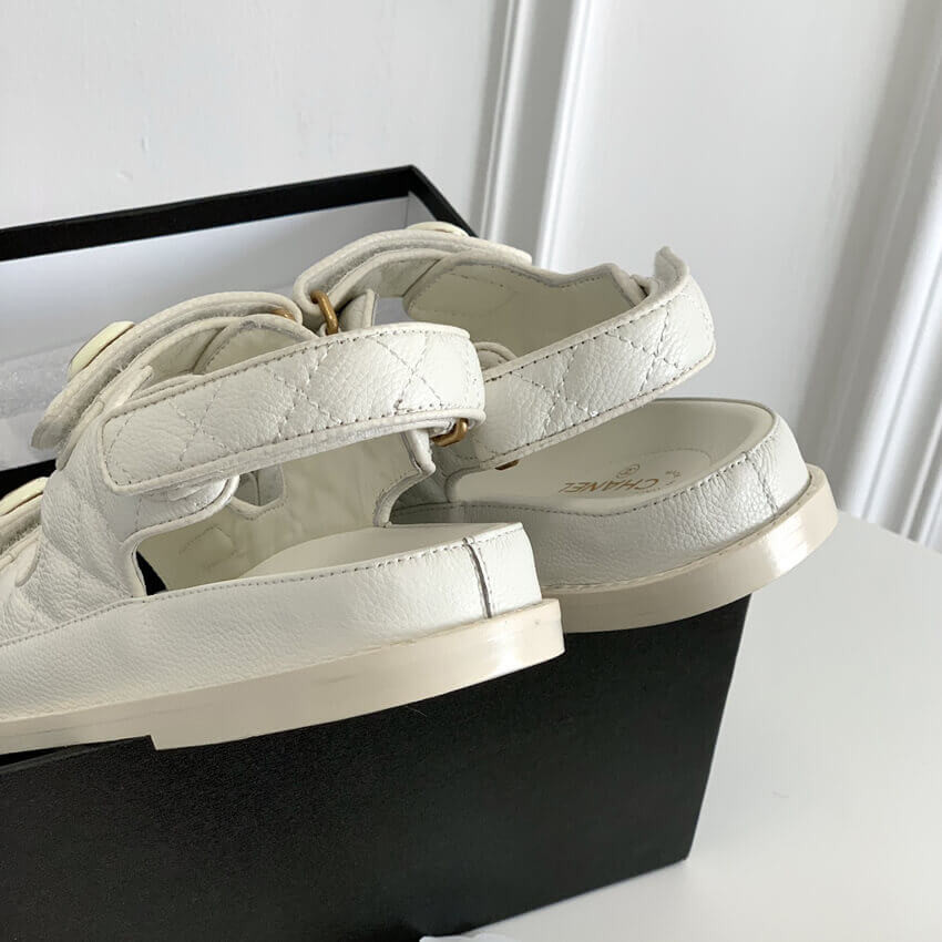 Chanel CC Button Velcro Sandals Grained Calfskin Leather 261157