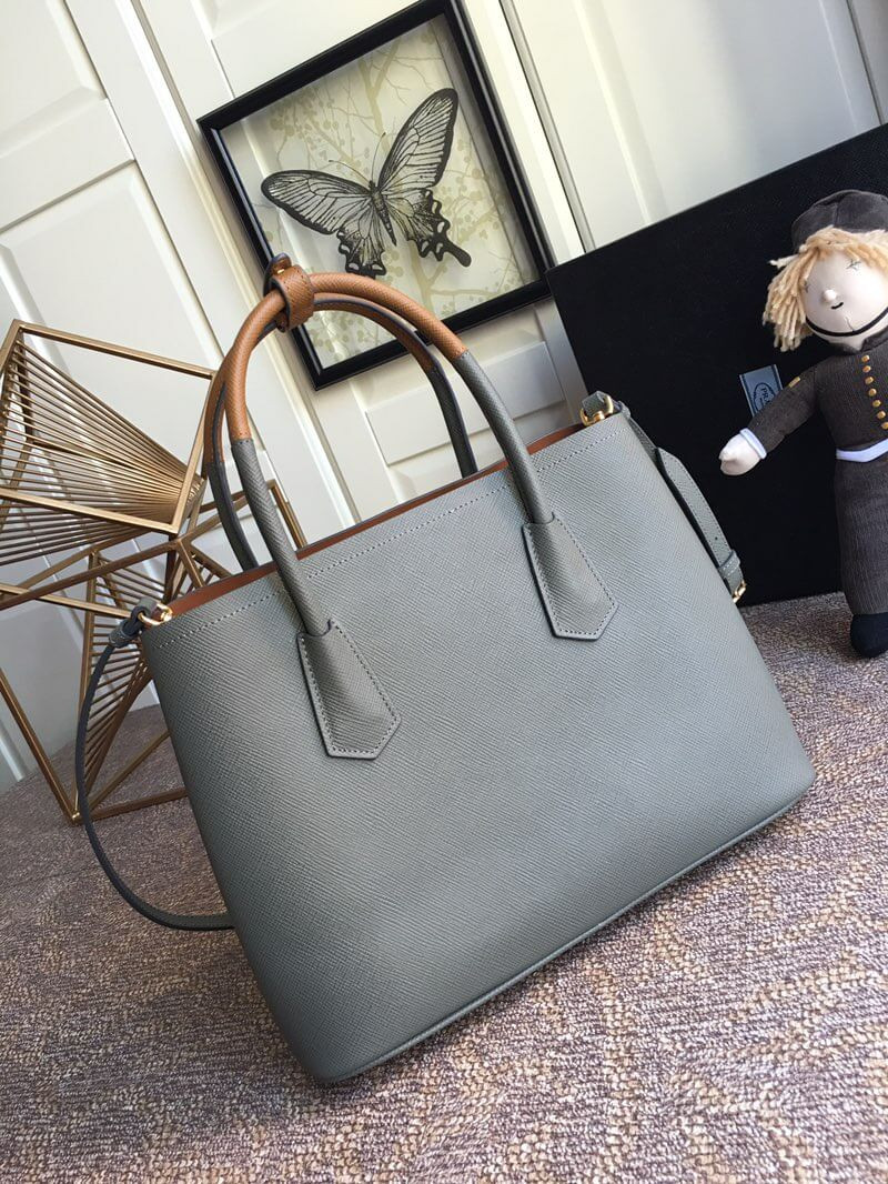 Prada Two-Tone Saffiano Leather Double Bag 1BG775 Grey/Brown