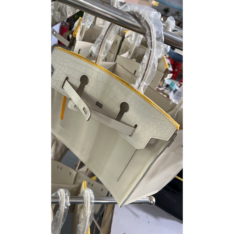 Hermes bag making process Bk25/30 milkshake white touch    The process of making crocodile skin pattern