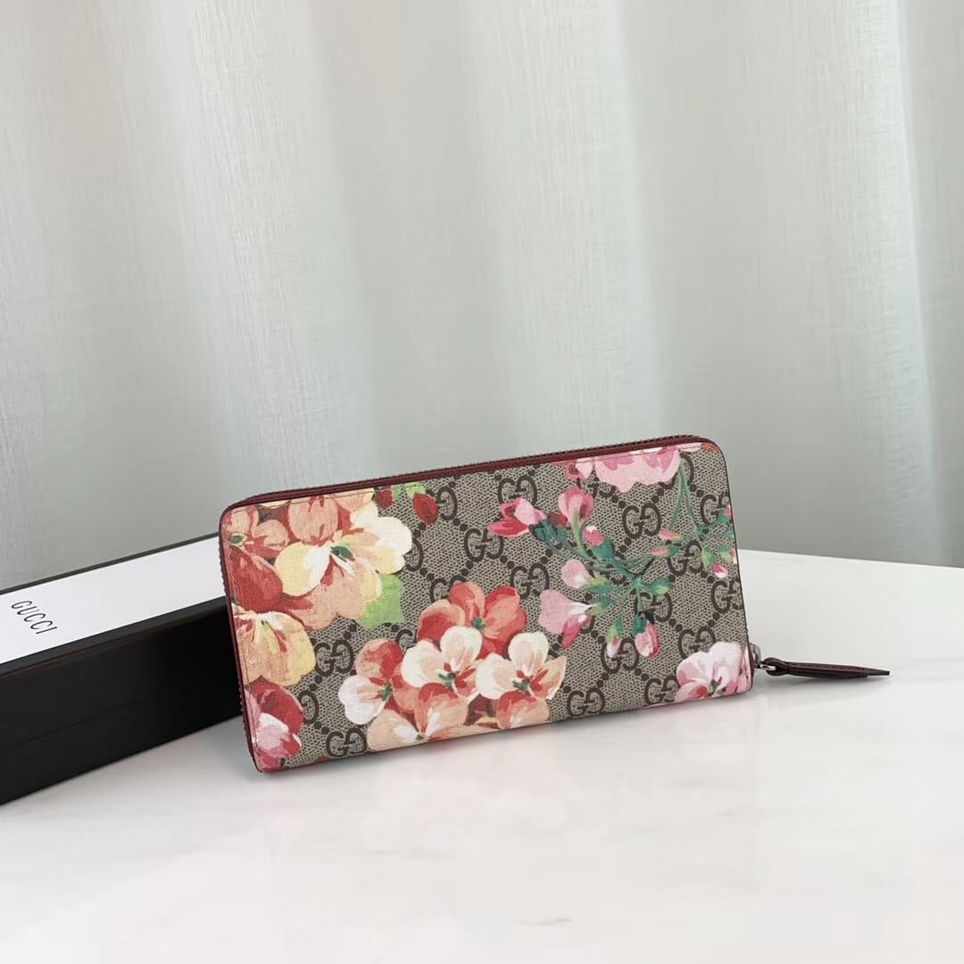Gucci GG Blooms Supreme Zip Around Wallet 404071 Red