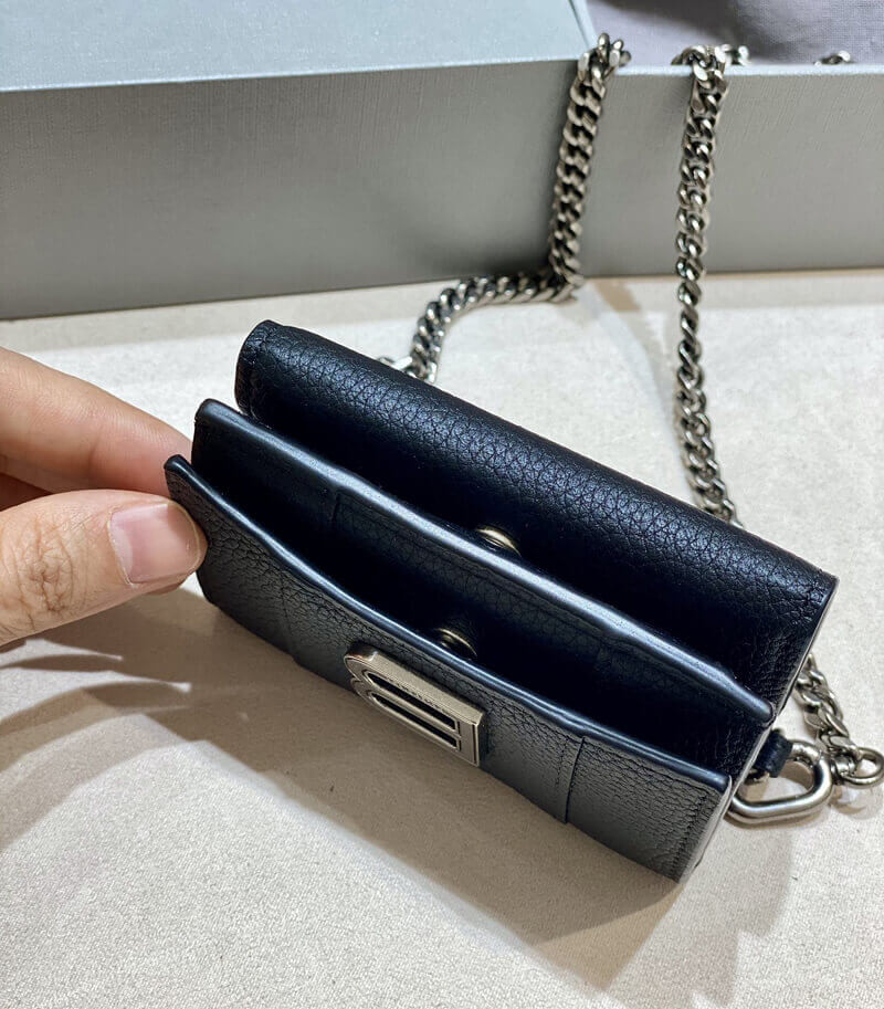Balenciaga Black Hourglass Chain Strap Leather Wallet