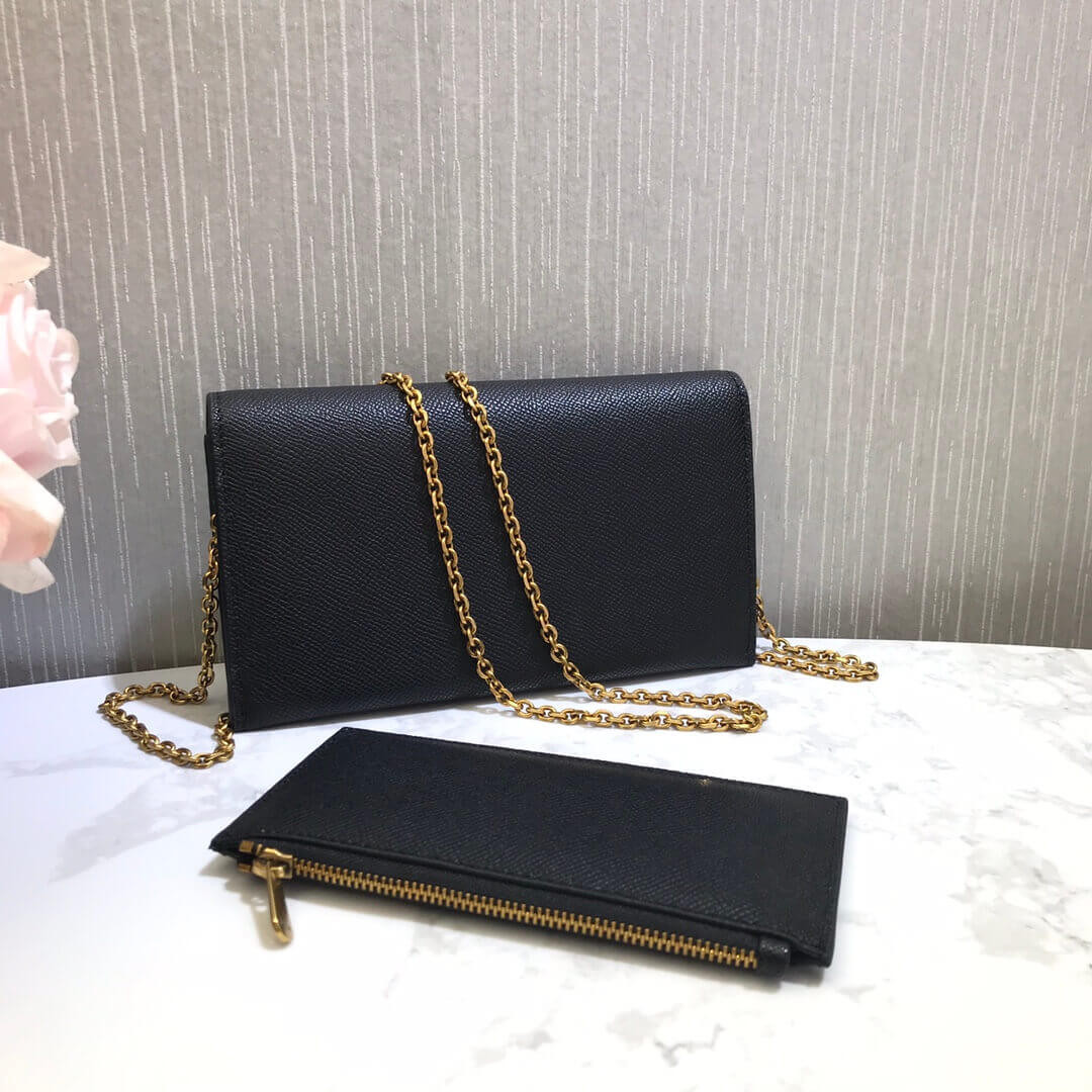 Christian Dior Grained Calfskin Saddle Long Chain Wallet S5614