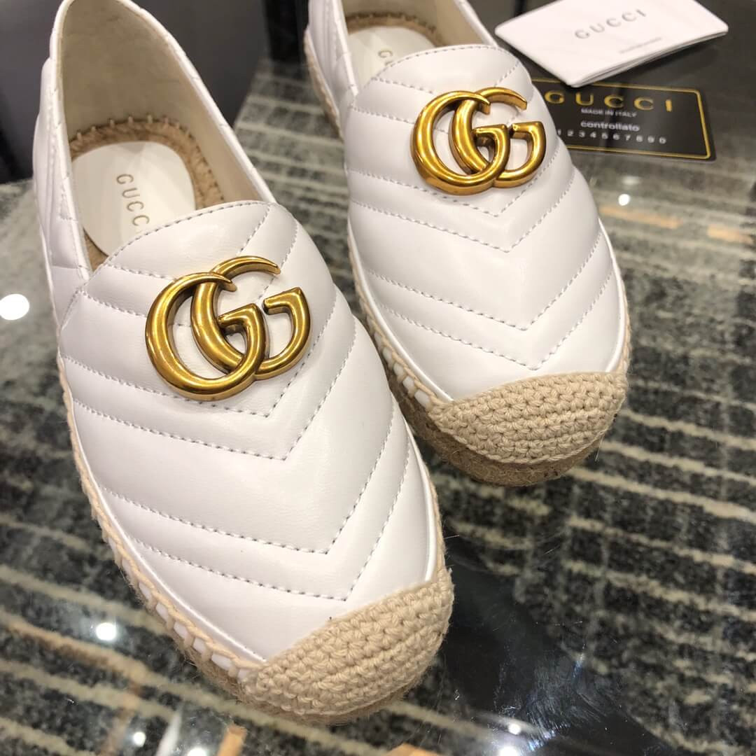 Gucci Chevron Leather Espadrille With Double G 551890 White
