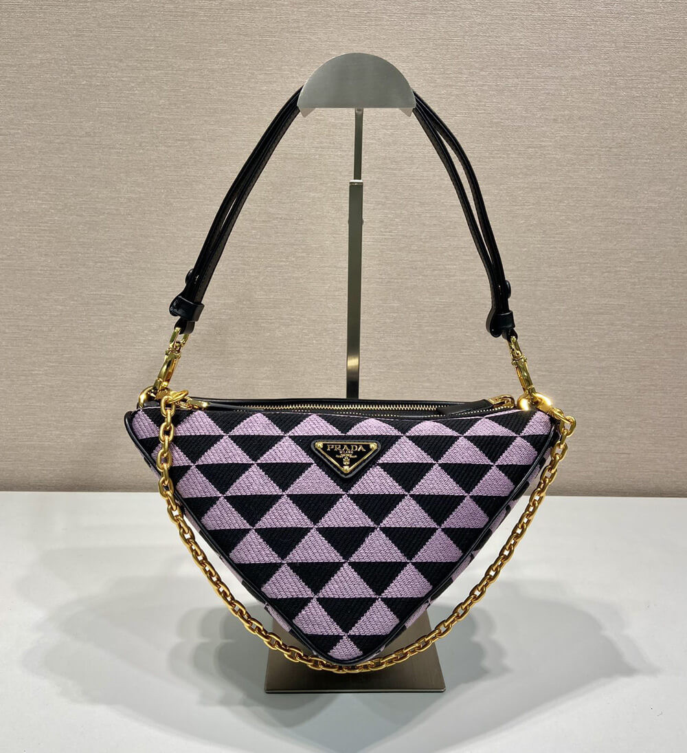 Prada Symbole Leather and Fabric Mini Bag 1BC176 Black/Alabaster White