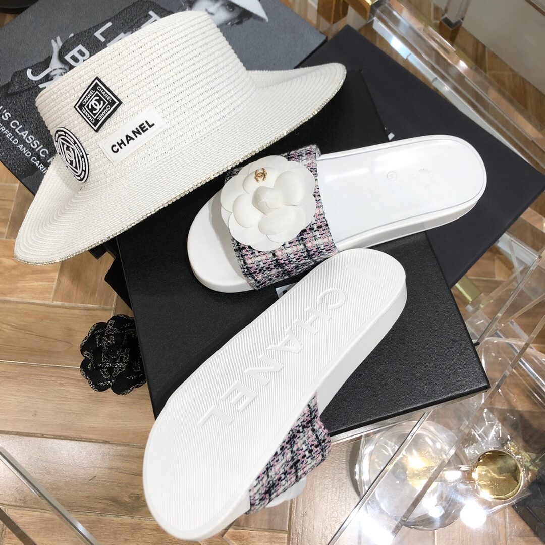 Chanel Camellia Iconic Tweed Flower Mules G14020